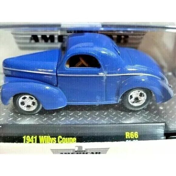 M2 Americar 1941 Willys Coupe Blue Vintage Car Toy 1:64 Diecast Clear Case Gift - Picture 2 of 3